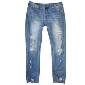 GRACE In LA Women Easy Fit Light Wash Distressed Skinny Jeans 32 Boho Preppy